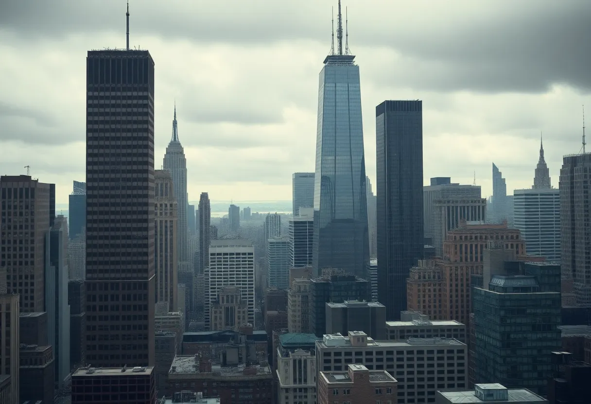 Empty office buildings in New York showcasing economic struggles