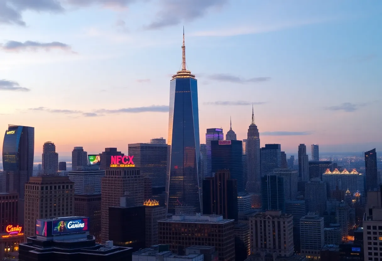 New York City skyline with casino lights