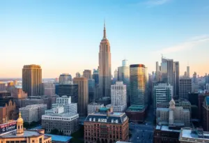 Skyline of New York City showcasing various hotels