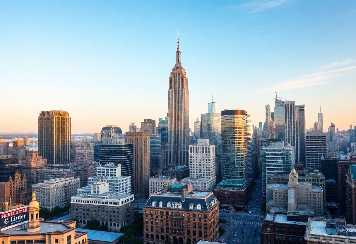 Skyline of New York City showcasing various hotels