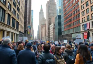 Vibrant cityscape of New York City depicting political engagement