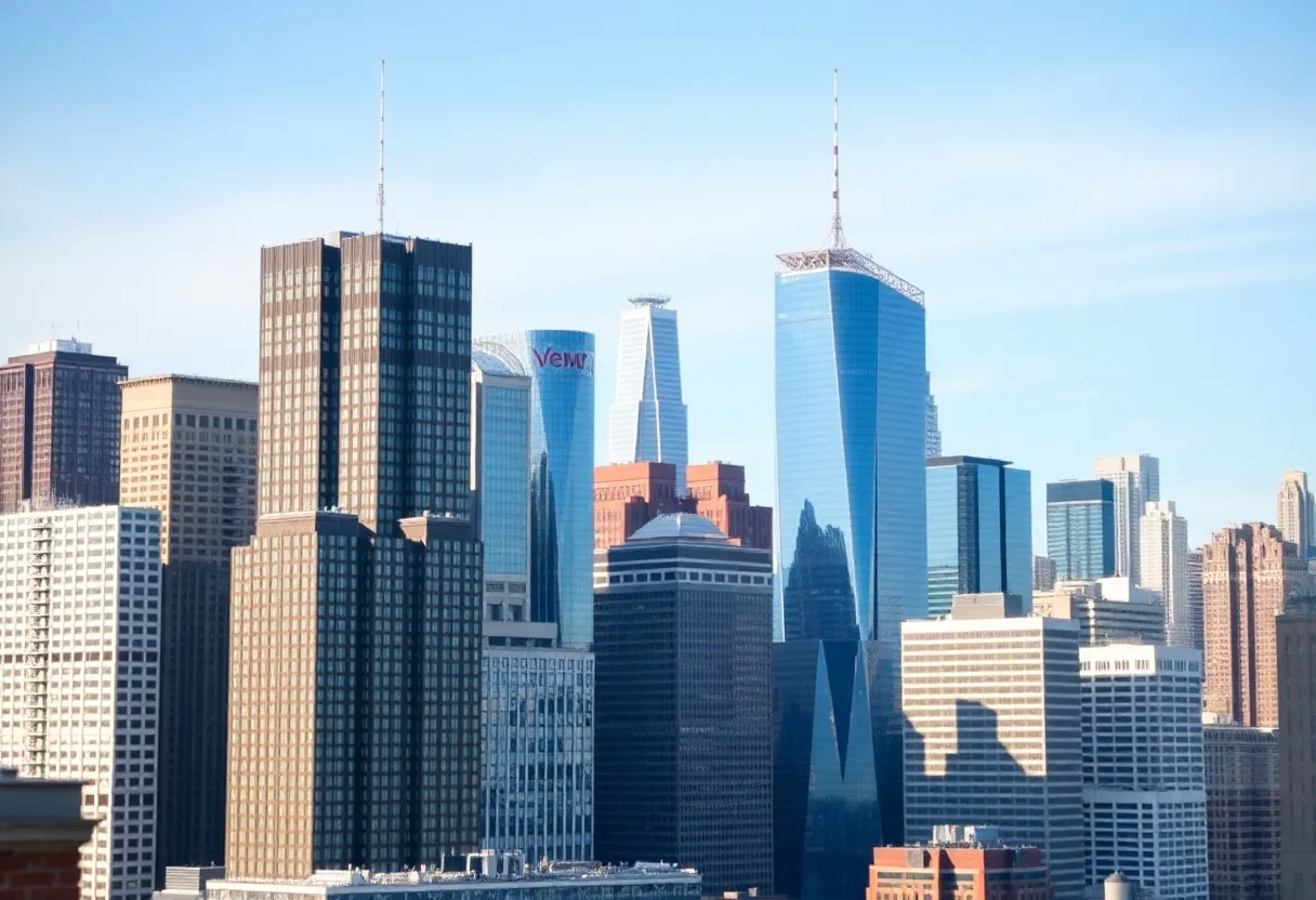 A vibrant New York City skyline depicting modern architecture and business growth.