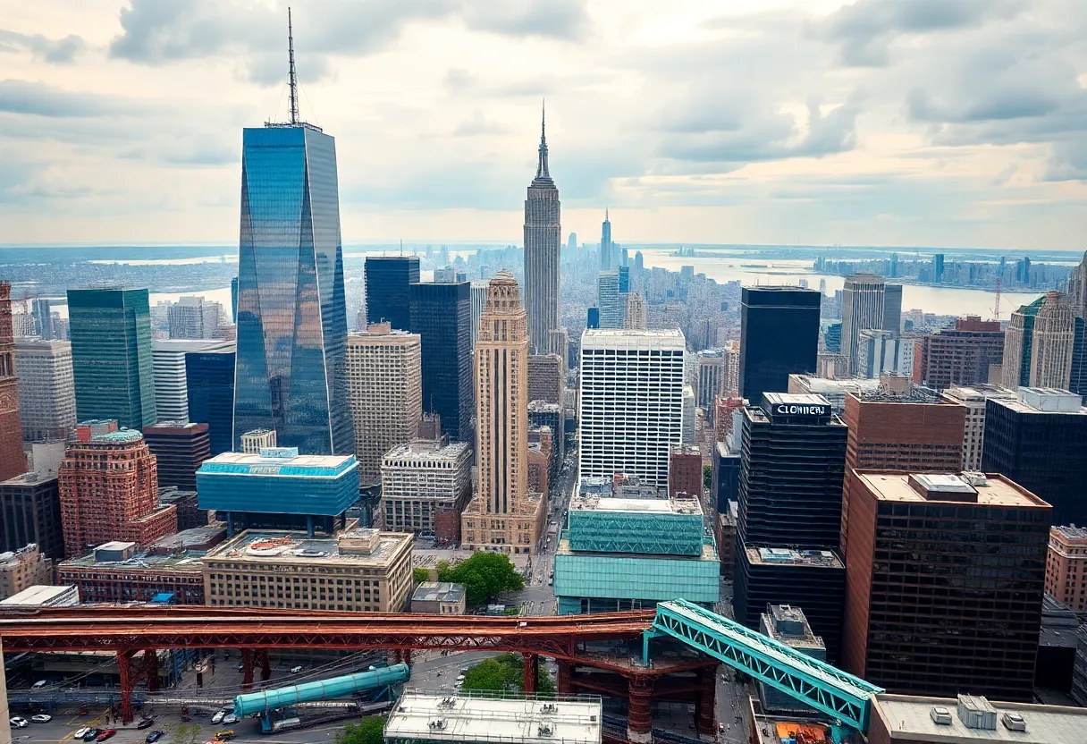 Modern cityscape of New York with clean energy and infrastructure projects