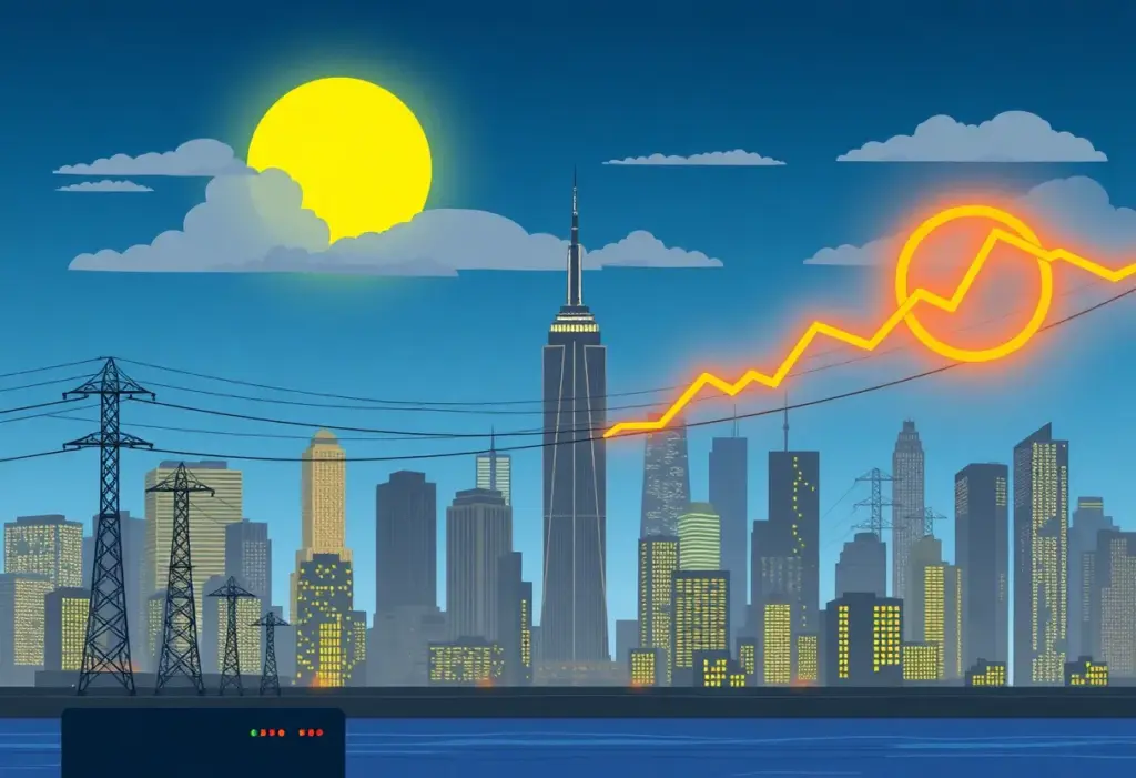 Illustration of New York skyline and energy symbols