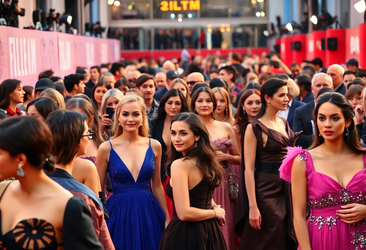 Celebrities dressed in elegant attire on the red carpet at the New York Film Festival