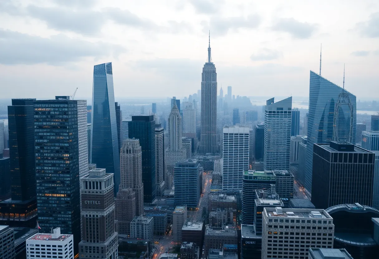 City skyline highlighting financial institutions