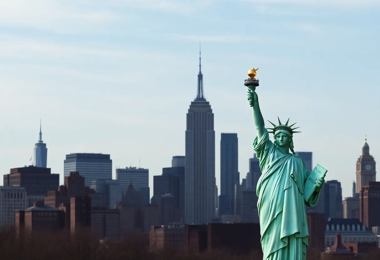 Statue of Liberty with New York skyline, illustrating concerns over federal shutdown
