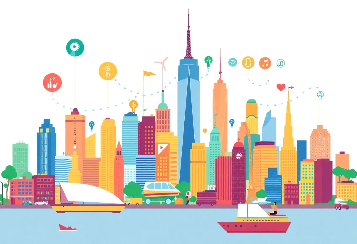 Illustration representing the growth of funding in New York's startup ecosystem