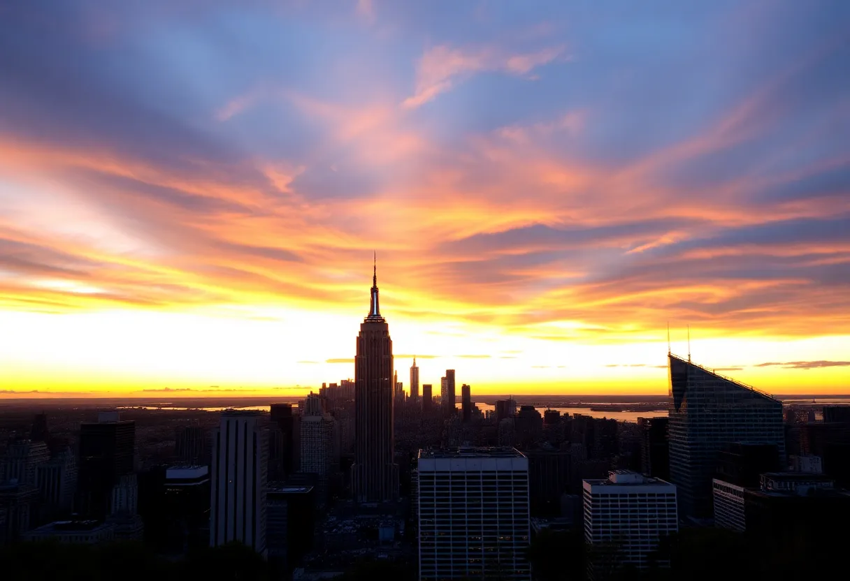 Skyline of New York State during sunset