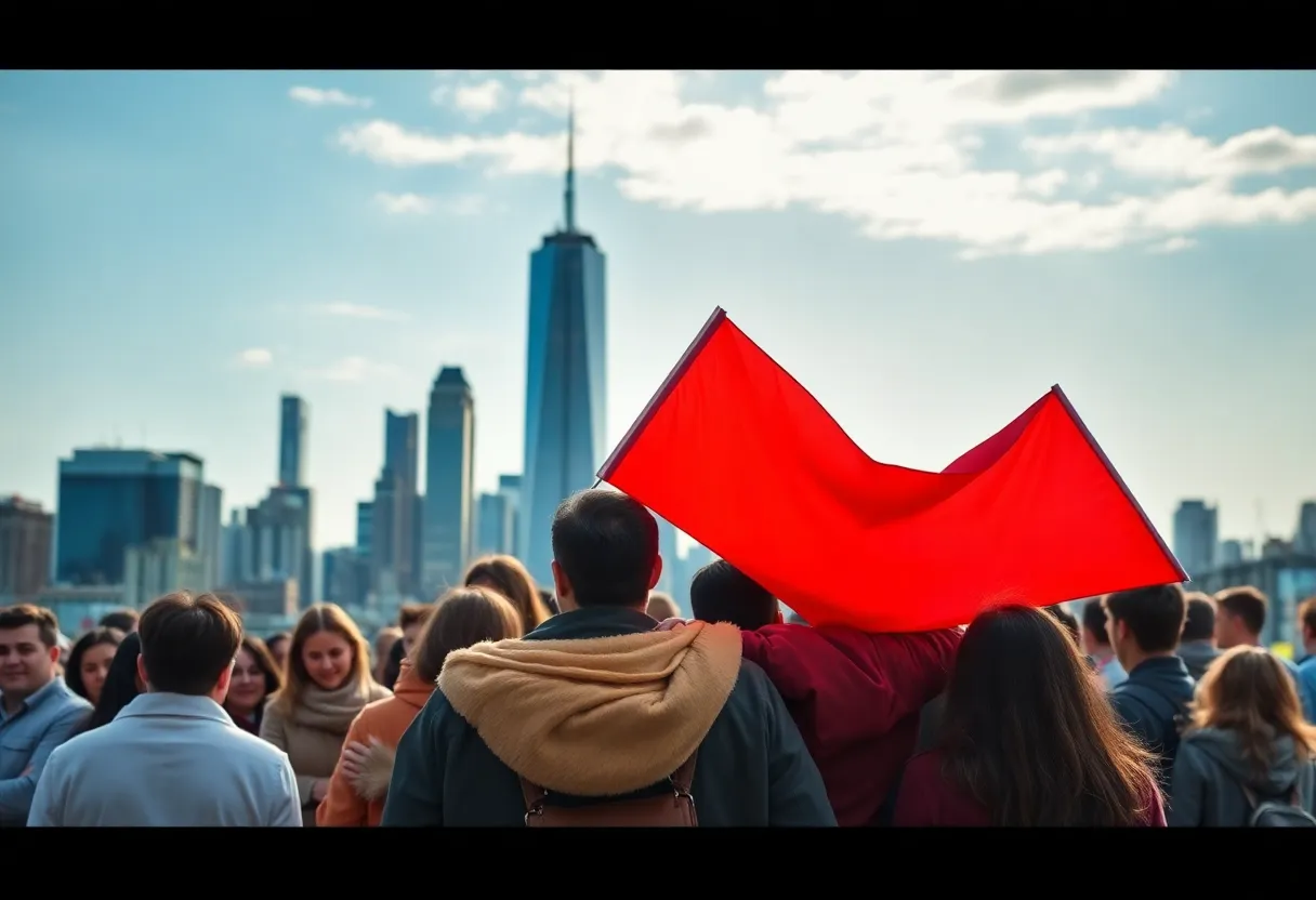 Group of people in New York showing support during financial challenges