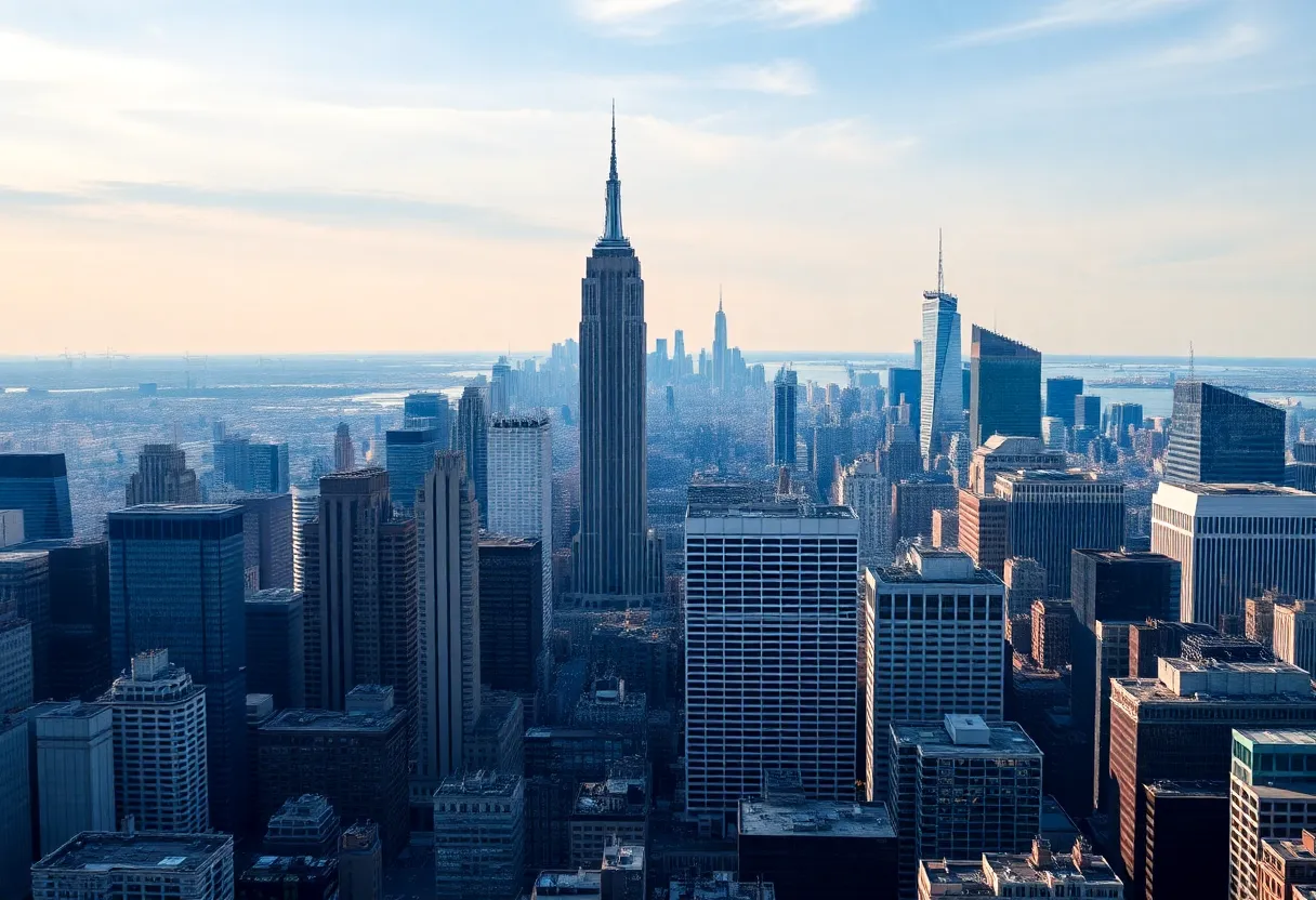 New York City skyline alongside Texas skyline representing financial sector changes.