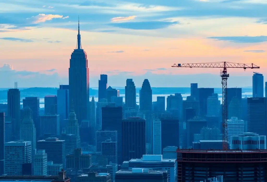 Construction site for a casino in New York City with the skyline in the background.