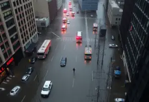 Flooded streets in New York City after a severe rainstorm