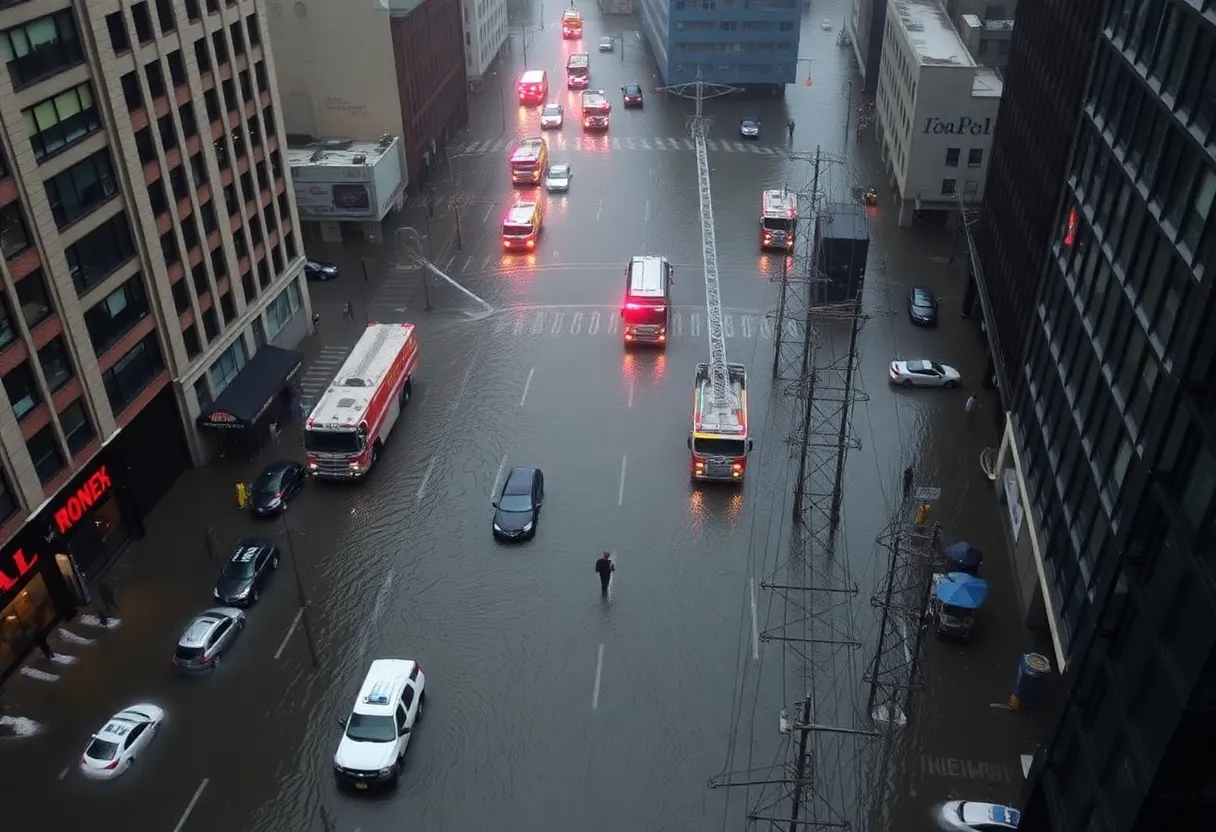 Flooded streets in New York City after a severe rainstorm
