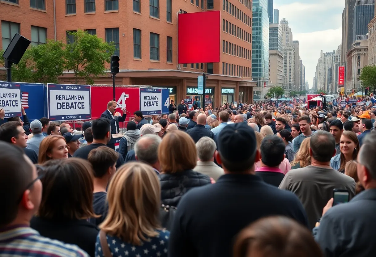 Crowd at the New York City mayoral debate stage