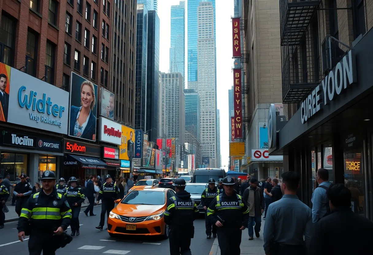 New York City scene depicting busy streets and public safety initiatives