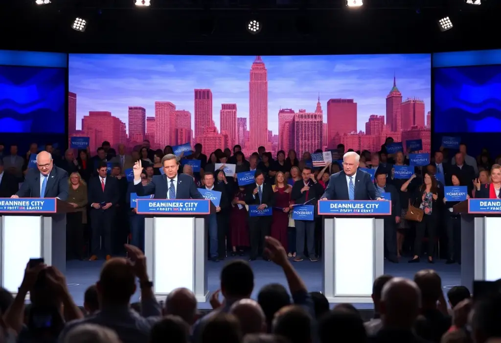 Candidates debating on stage during the NYC mayoral debate.