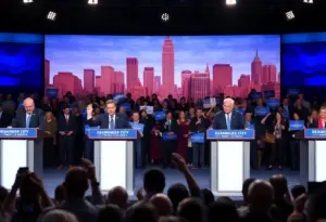 Candidates debating on stage during the NYC mayoral debate.