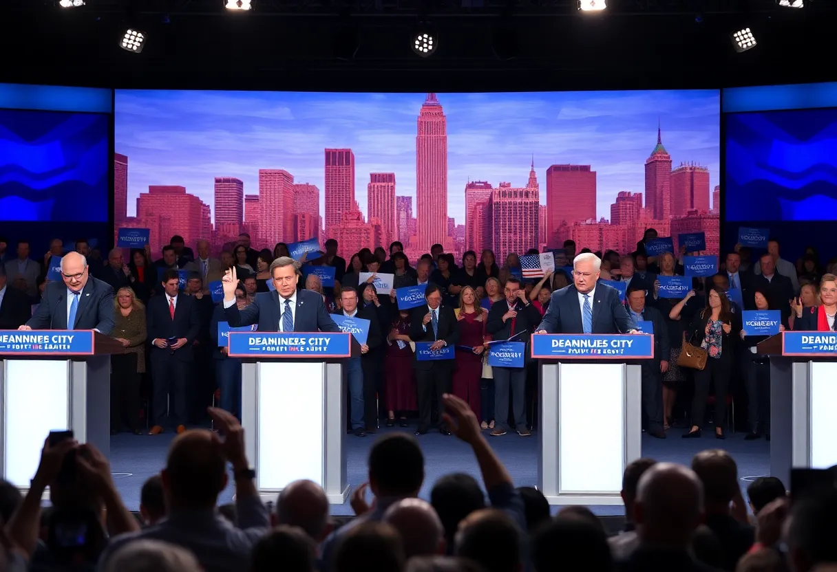 Candidates debating on stage during the NYC mayoral debate.
