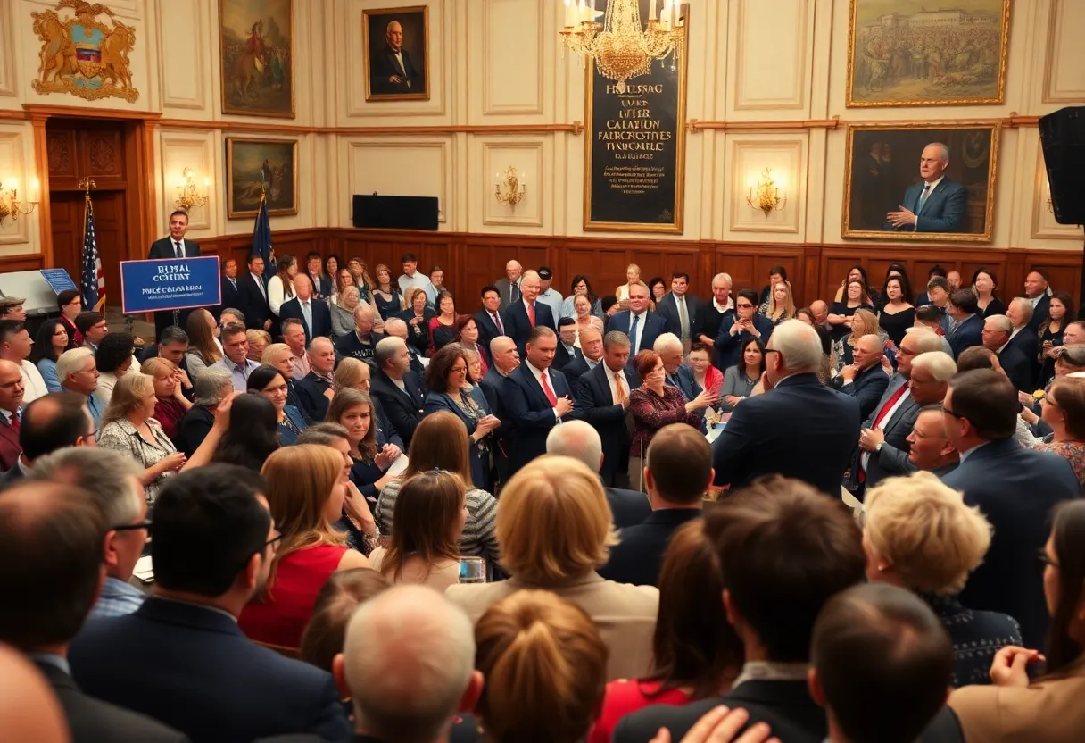 A lively political forum with candidates speaking to an engaged audience in New York City.
