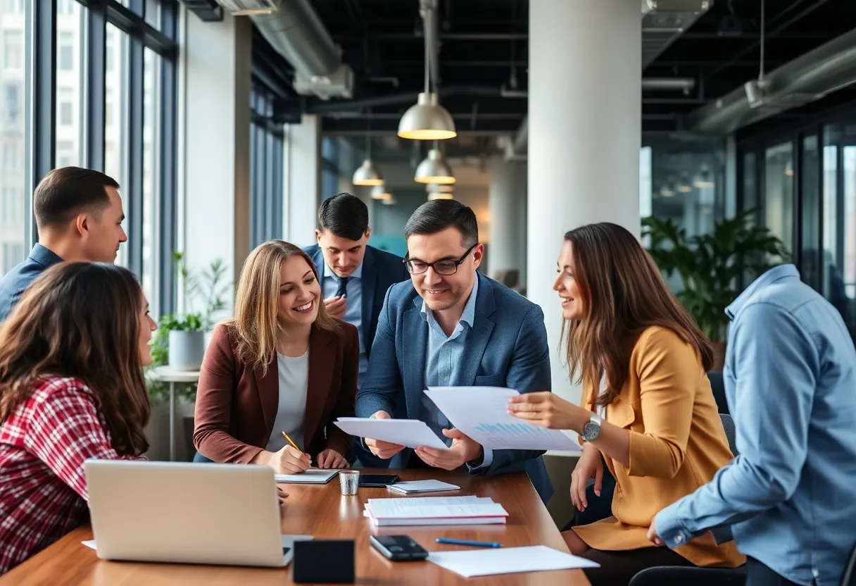 Team collaboration in a New York City office environment