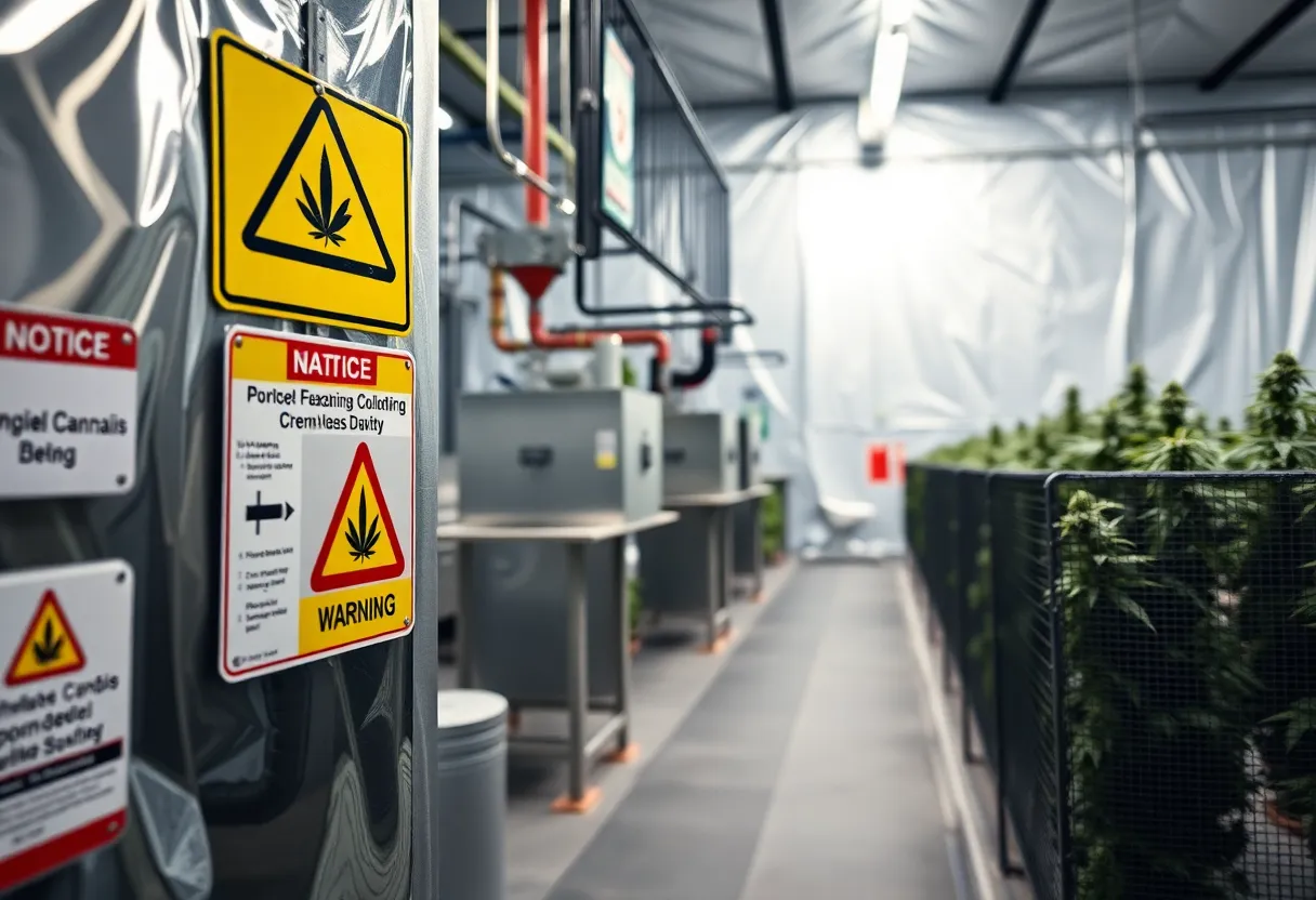 Cannabis processing facility with compliance warnings