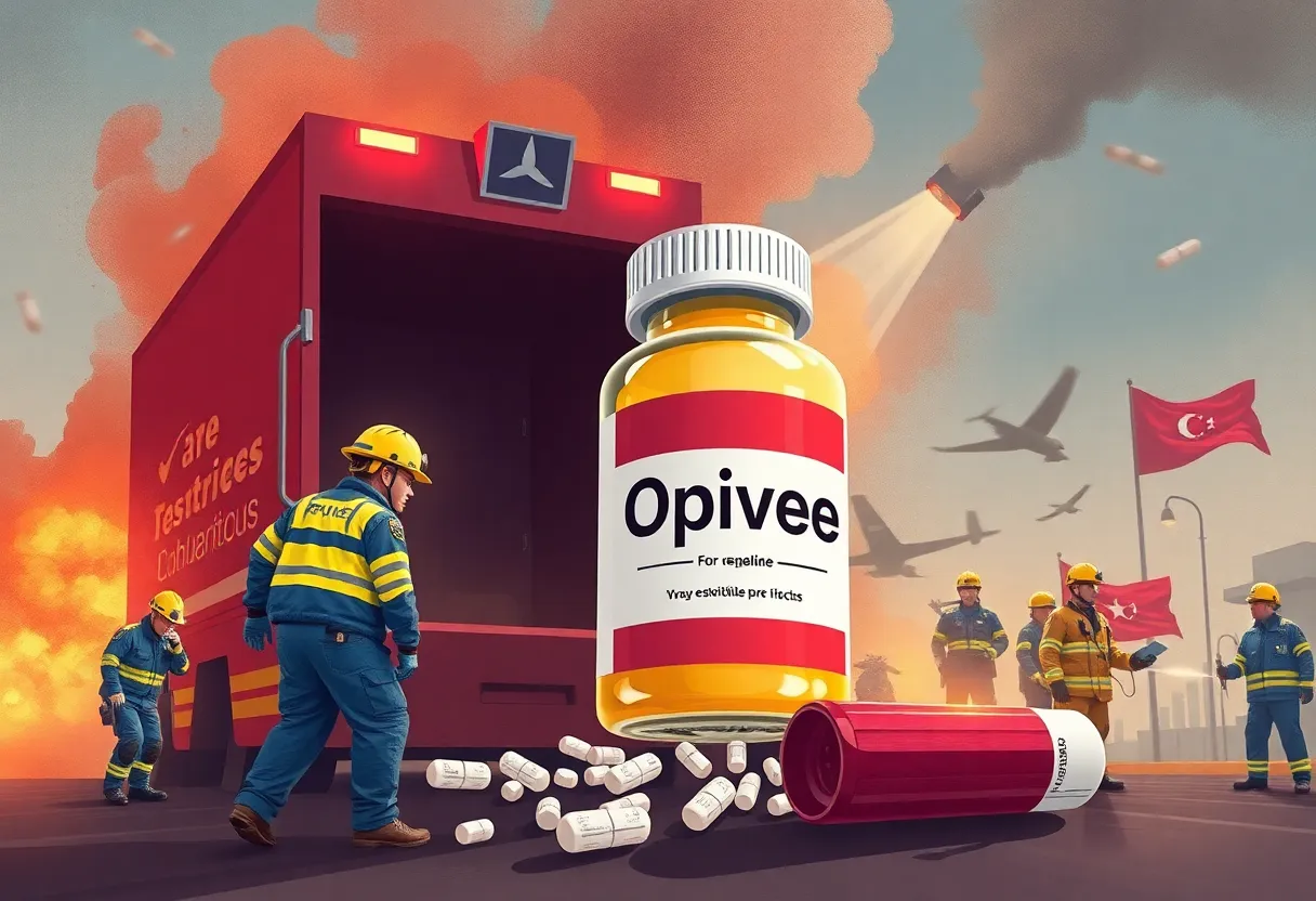 Illustration of Opvee drug with emergency responders