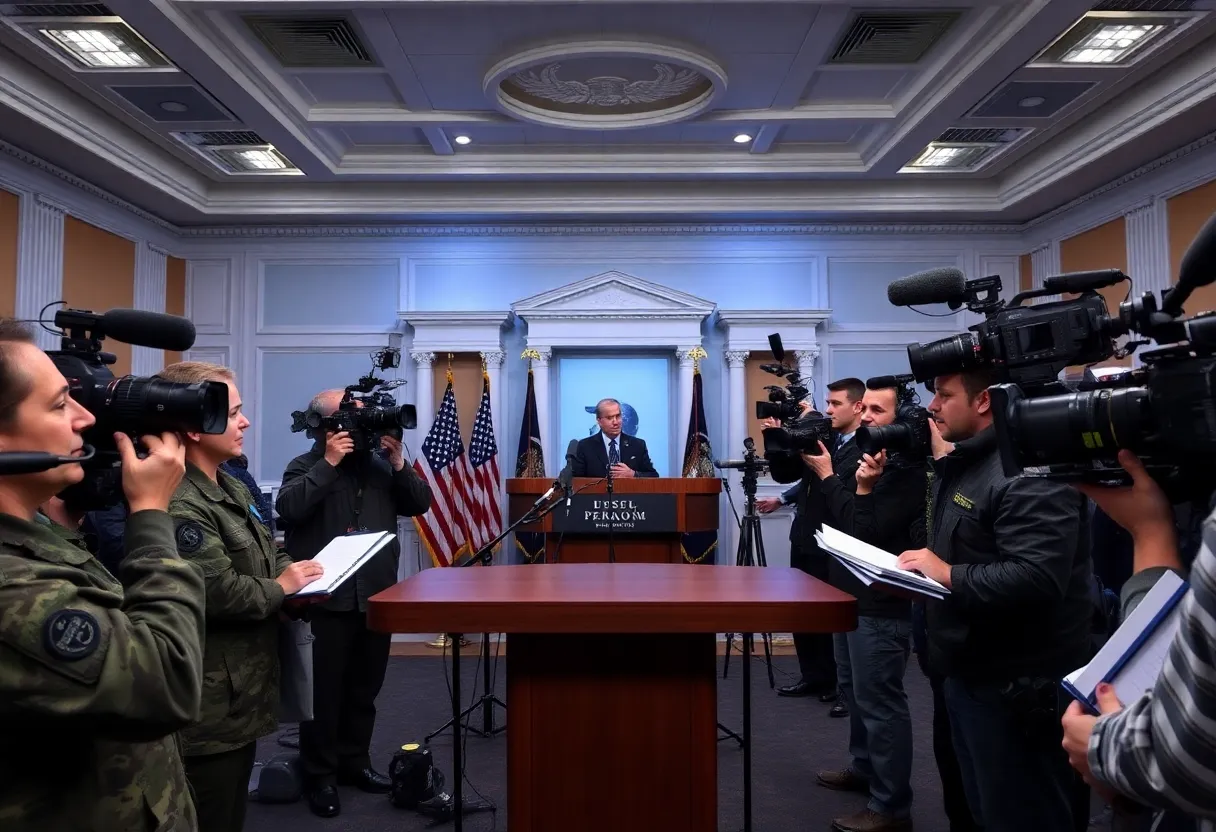 Journalists at a press conference at the Pentagon