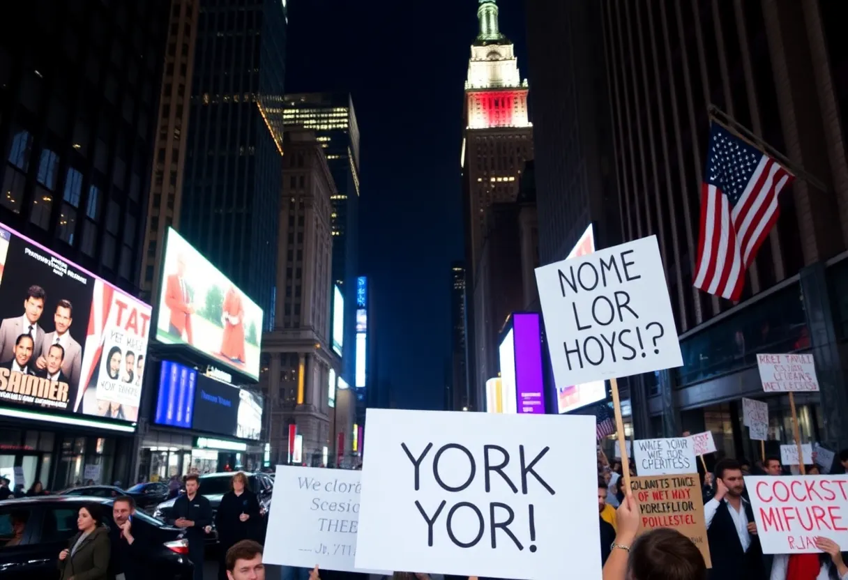 A vibrant NYC scene representing business and political movements