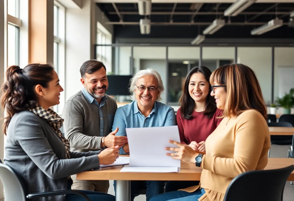 Group of employees discussing retirement savings options