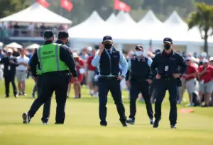 Security personnel monitoring a golf tournament event
