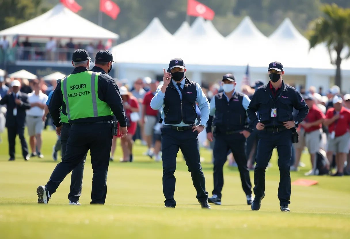 Security personnel monitoring a golf tournament event