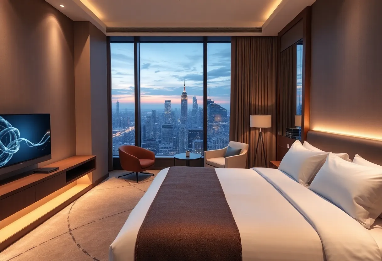 Luxurious hotel room focused on sleep enhancement