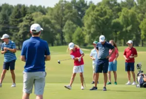Junior golfer competing in a high school golf tournament