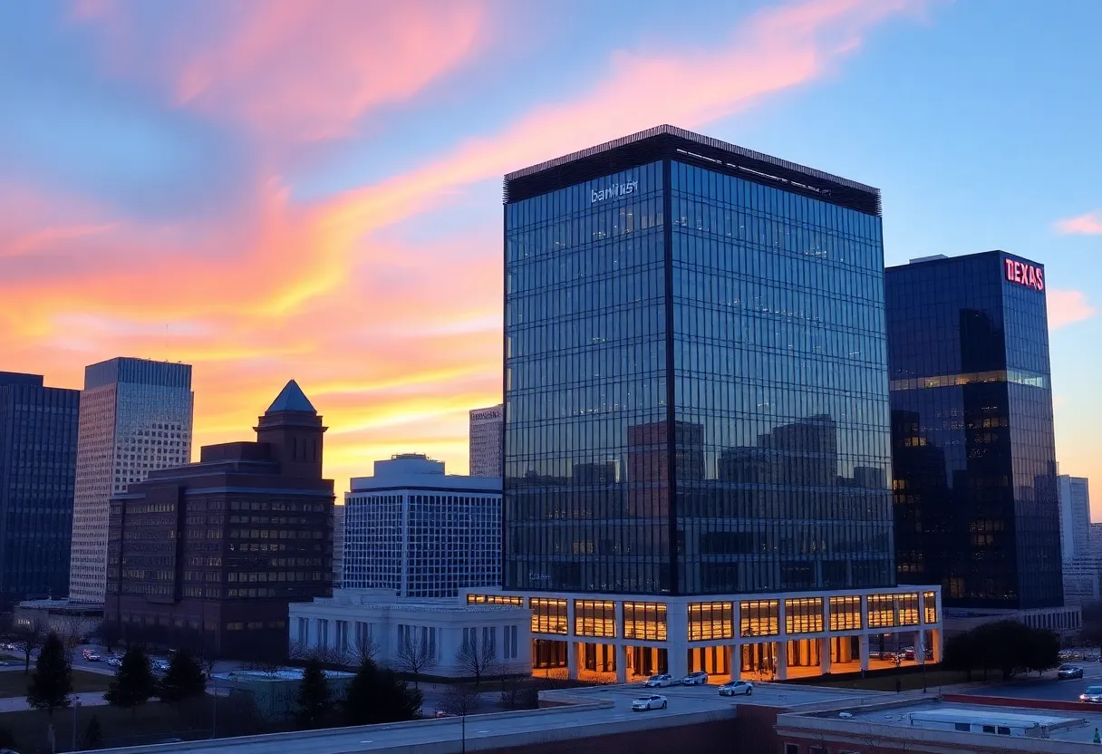 Texas skyline showcasing banking buildings representing employment growth