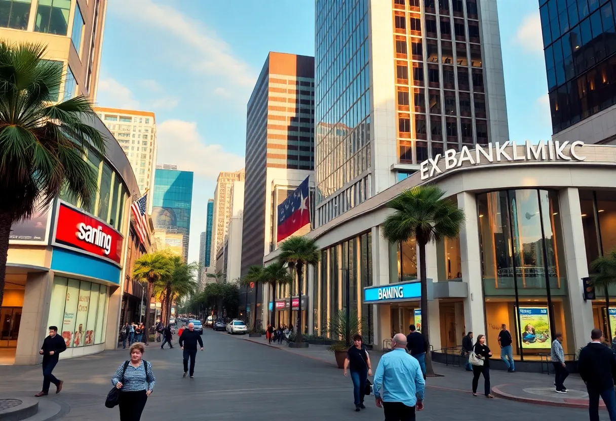Texas cityscape with banking buildings representing growth