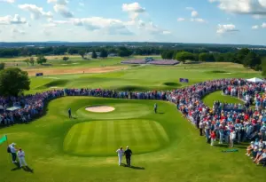 Golf players preparing for the Ryder Cup at Bethpage Black.