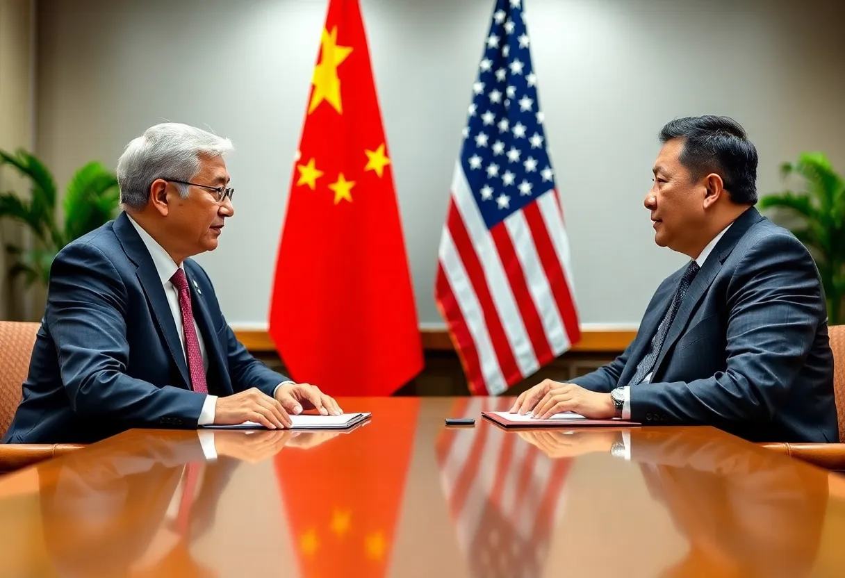 Diplomatic meeting discussing U.S.-China trade relations