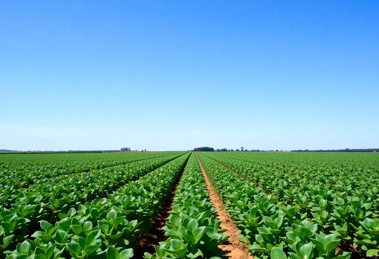 Soybean farm in the U.S. showcasing green crops.