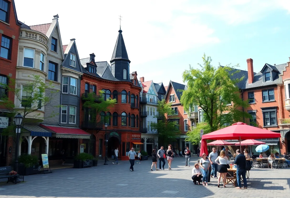 A picturesque neighborhood in Montreal, Canada, with local architecture and outdoor activity.