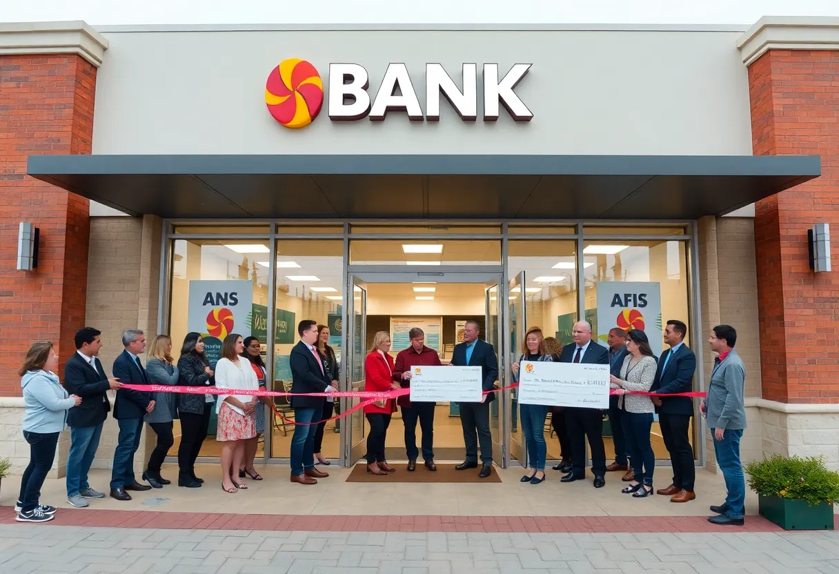 Exterior view of Wells Fargo branch in Lake Grove with a ribbon-cutting event