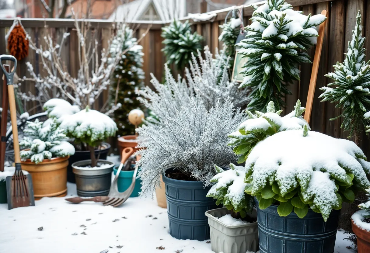 A vibrant winter garden in New York with frost-resistant plants