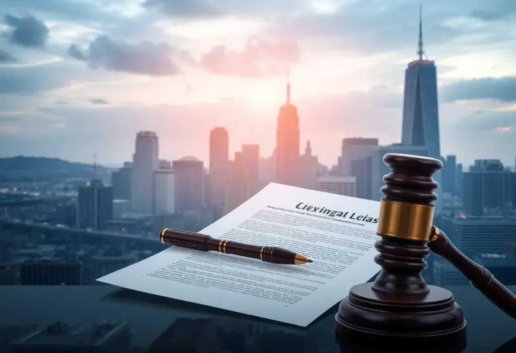 Legal documents and city skyline representing XP Inc.'s allegations