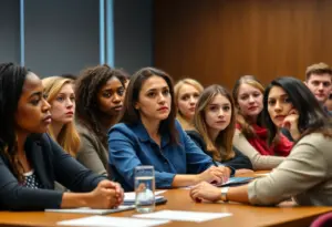 Young Republicans engaging in a serious discussion about their future.