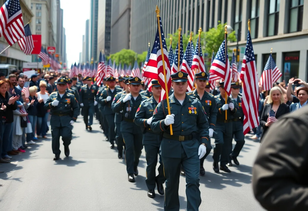 Marching service members in the 2025 Veterans Day Parade in New York City