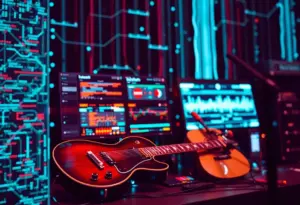 An abstract digital art piece representing AI-generated country music.