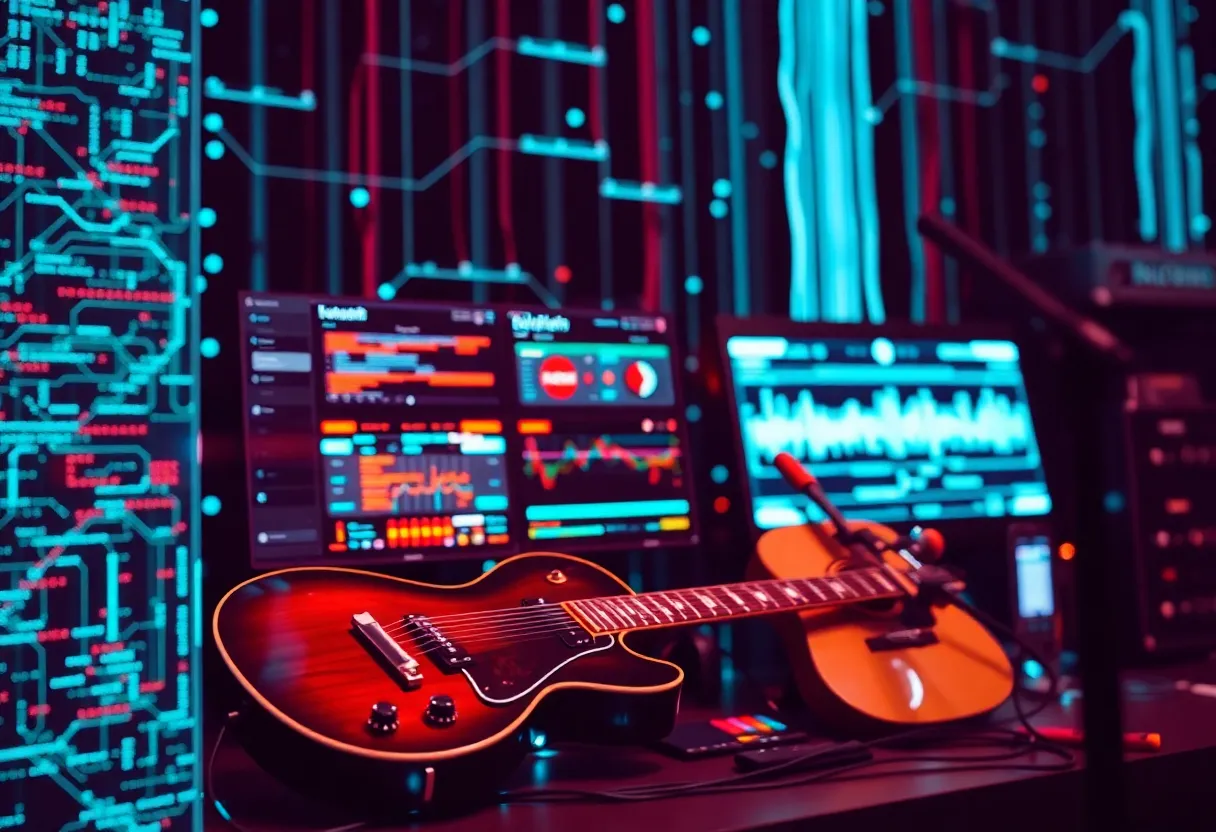 An abstract digital art piece representing AI-generated country music.