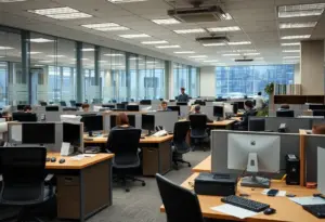 Empty corporate office space after layoffs at Amazon