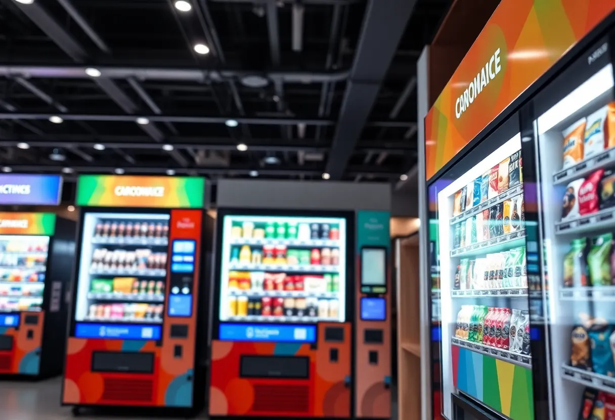 An automated vending machine showcasing cashless payment options.