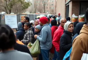 People lining up at a food pantry in the Bronx during a SNAP benefits crisis.
